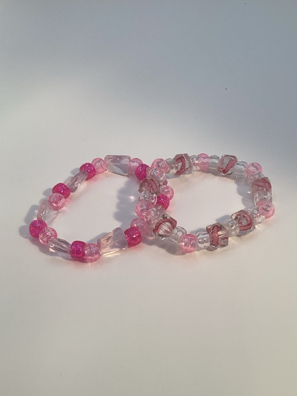 Pink Glass Beaded Stretch Bracelets - Set of 2